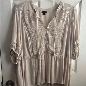torrid beige crochet peasant tunic with tassel ties